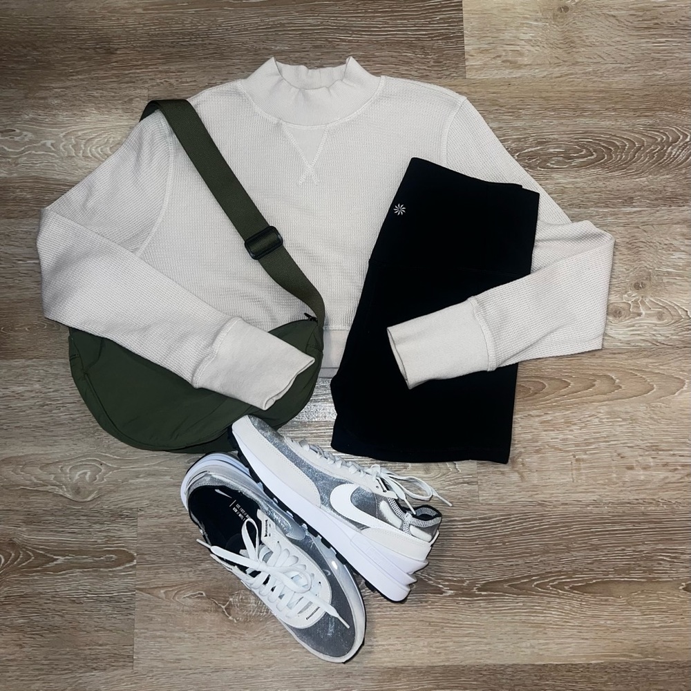 Cropped Mock Neck Waffle Long Sleeve